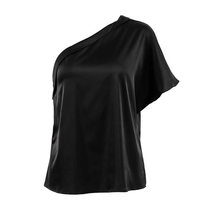Women Fashion Irregular Collar Matte Top