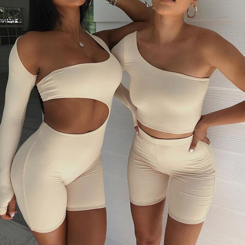 2 Pcs Off Shoulder Women Tight Fitness Yoga Suits
