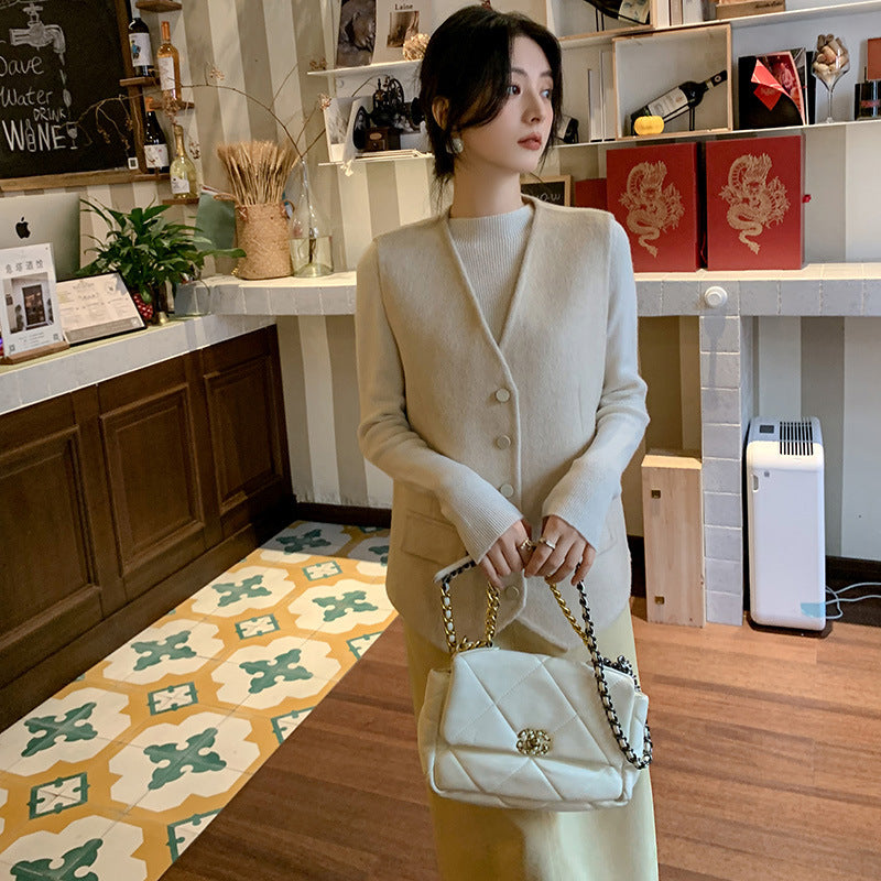 Women Outer Knitted Vest Suit