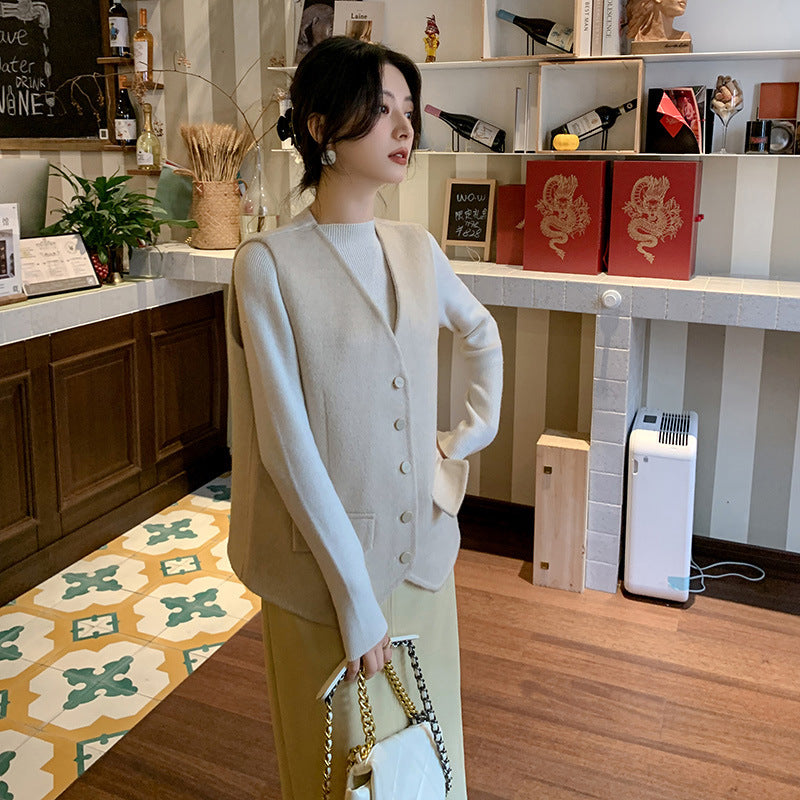 Women Outer Knitted Vest Suit