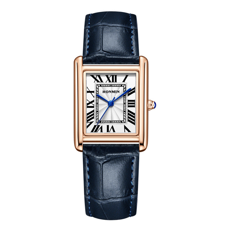Couple Leather Watch Strap Simple Square Student's Watch Waterproof