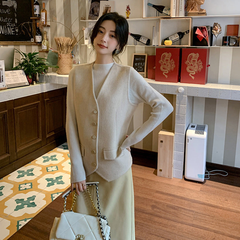 Women Outer Knitted Vest Suit