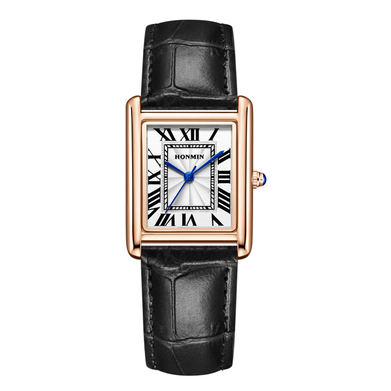 Couple Leather Watch Strap Simple Square Student's Watch Waterproof